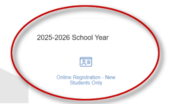 Demonstration of which button to press to register online for the 2025-2026 school year.
