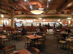 A Luby's Cafeteria. Diners make their way to the buffet to select their favorite foods.
