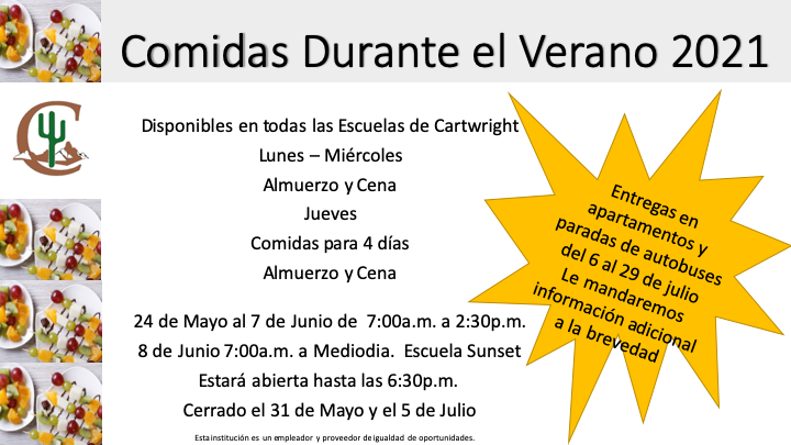 Summer meal schedule (spanish).